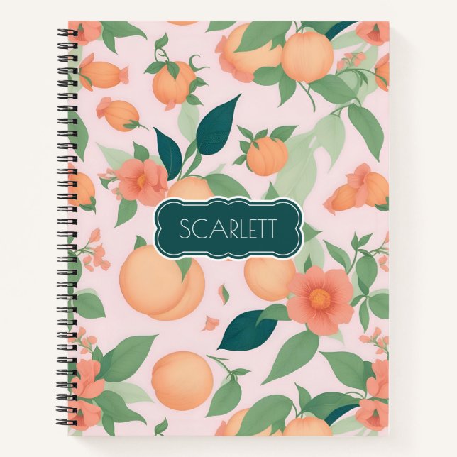 Peach Floral Colourful Personalized Pattern Notebook (Front)