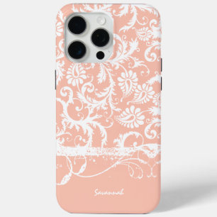 Peach Floral Damask Choose Colour iPhone 15 Pro Max Case