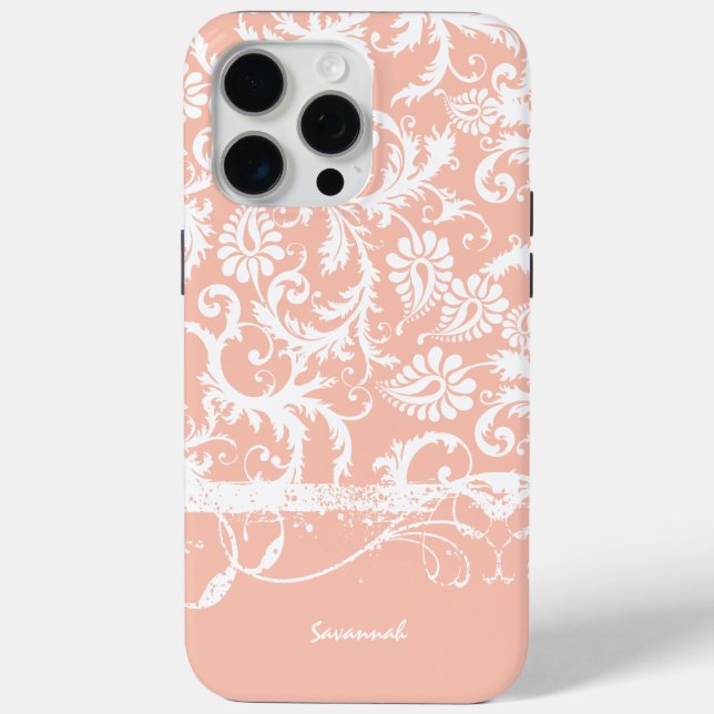 Peach Floral Damask Choose Colour Case-Mate iPhone Case (Back)