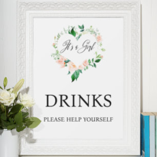 Peach Floral Drinks Baby Shower Poster