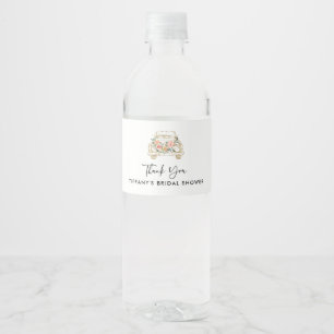 Peach Floral Drive By Bridal Shower Water Bottle Label