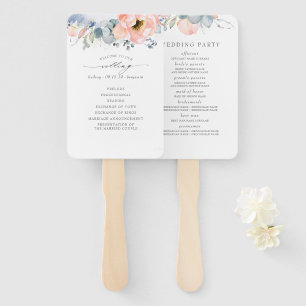 Peach Floral Dusty Blue Wedding Program Hand Fan