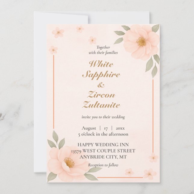 Peach Floral Elegant Wedding Invitation (Front)