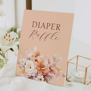 Peach Floral Fall Baby Shower Diaper Raffle Pedestal Sign