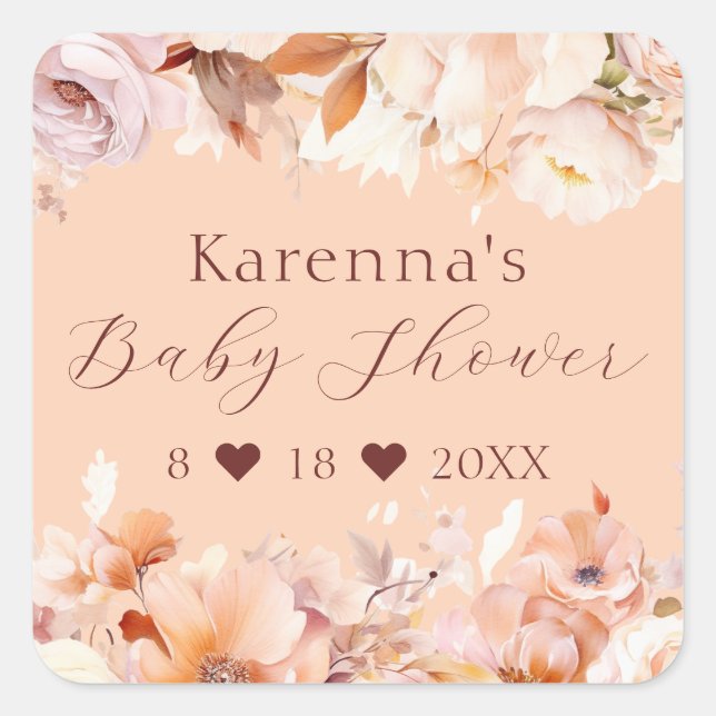Peach Floral Fall Baby Shower Envelope Seal (Front)