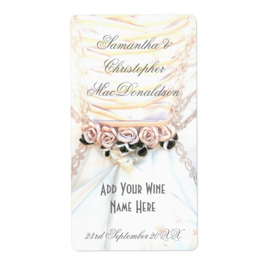 Peach floral flowers wedding dress wine bottle shipping label