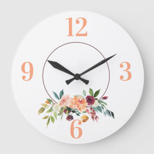 Peach Floral Frame Acrylic Wall Clock