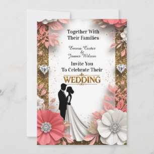 🌷 Peach Floral Frame With Gold Wedding 💍 Invitation