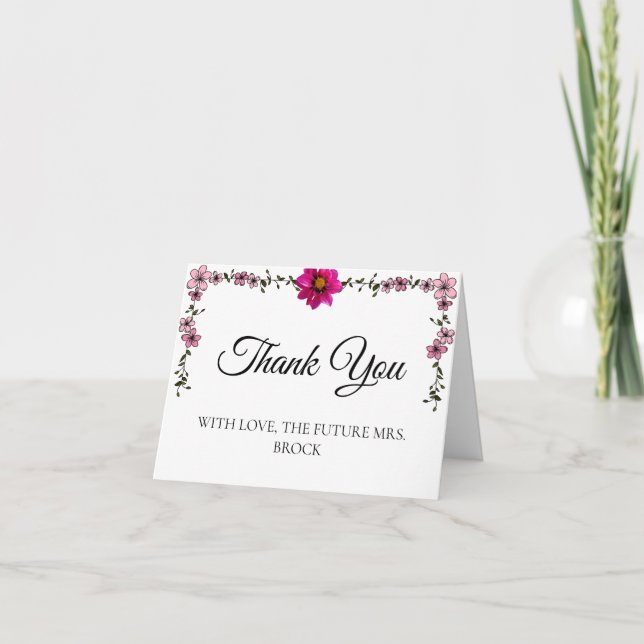 Peach Floral Future Mrs Thank You Card (Front)