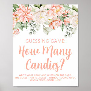 Peach Floral Girl Baby Shower Guessing Game Poster