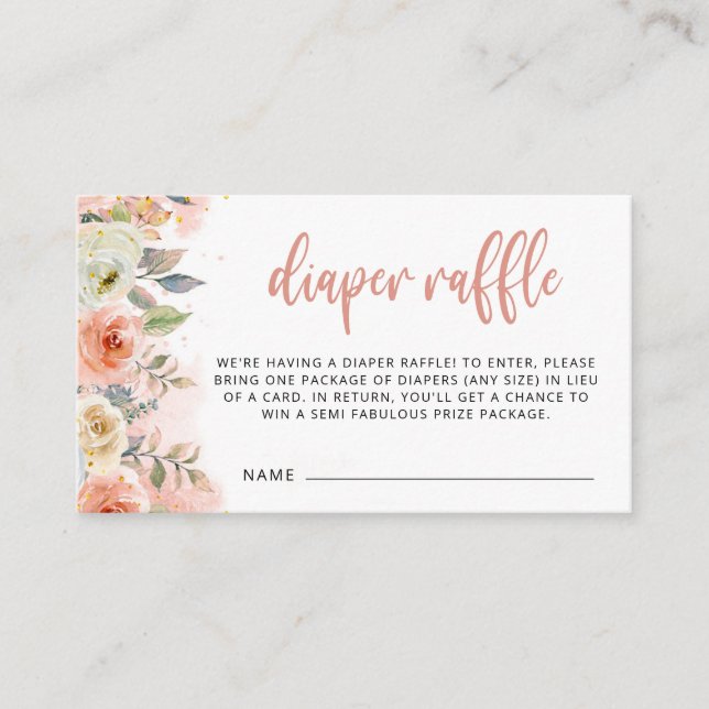 Peach Floral Girl's Diaper Raffle Enclosure Card (Front)