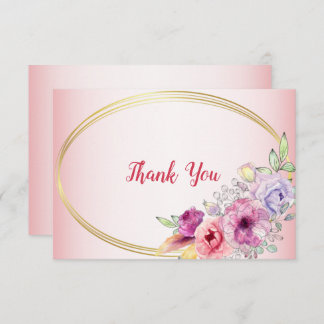 Peach Floral Gold Geometric Watercolor Wedding Thank You Card
