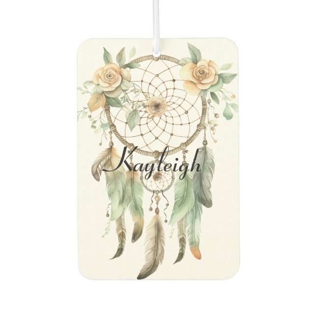Peach Floral Green Dream Catcher   Air Freshener (Front)