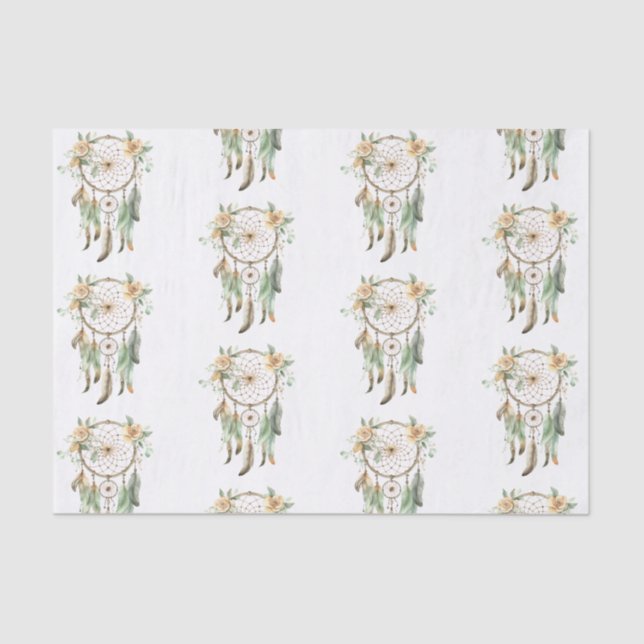 Peach Floral Green Dream Catcher Birthday  Tissue Paper (Front)