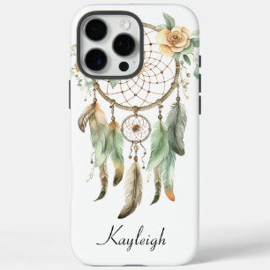Peach Floral Green Dream Catcher iPhone 16 Pro Max Case