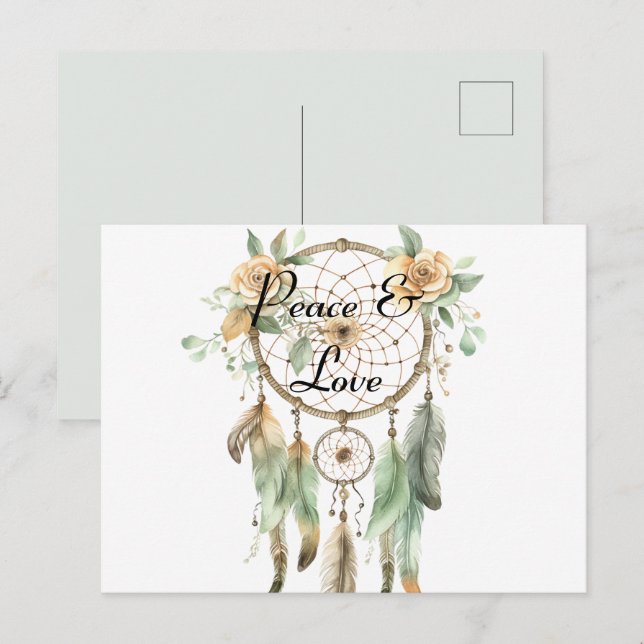 Peach Floral Green Dream Catcher   Postcard (Front/Back)
