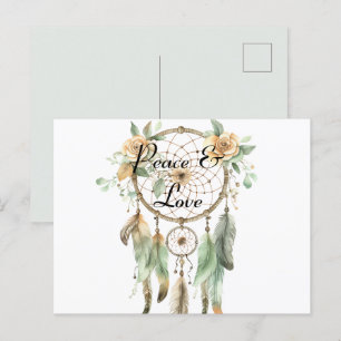 Peach Floral Green Dream Catcher   Postcard