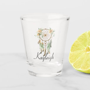 Peach Floral Green Dream Catcher   Shot Glass