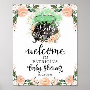 Peach Floral Halloween Baby Shower Welcome Sign