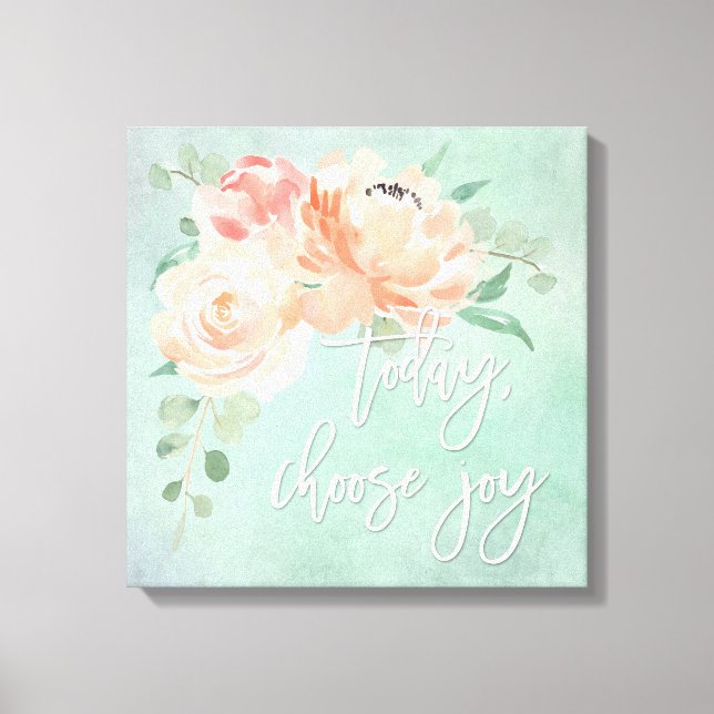 Peach Floral Inspirational Quote Canvas Print (Front)