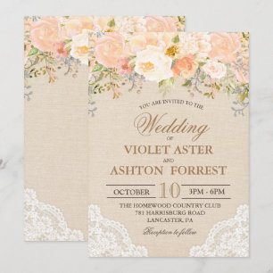 Peach Floral Lace Wedding Invitation