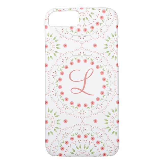 Peach Floral Mandala Initial Phone Case (Back)
