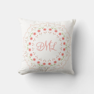 Peach Floral Mandala Initials Throw Pillow