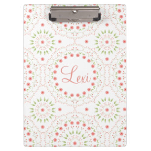 Peach Floral Mandala Personalized Clip Board