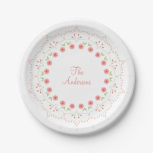 Peach Floral Mandala Personalized Paper plate