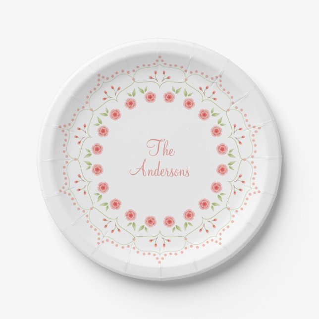 Peach Floral Mandala Personalized Paper plate (Front)