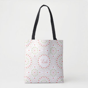 Peach Floral Mandala Personalized Tote Bag