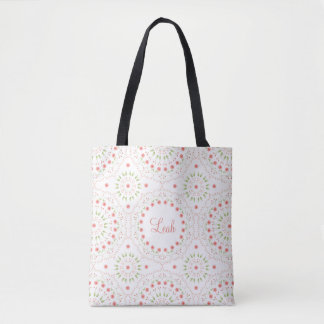 Peach Floral Mandala Personalized Tote Bag