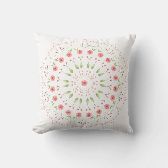 Peach Floral Mandala Throw Pillow (Front)