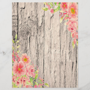 Peach floral on wood