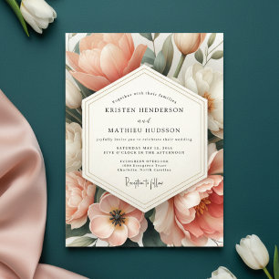 Peach Floral Opulent Romance Wedding Invitation