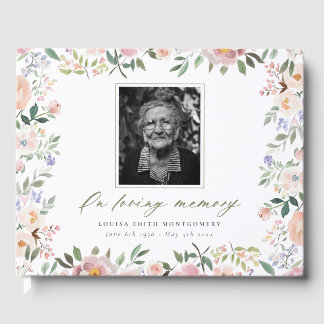Peach Floral Photo Memorial Guest Book