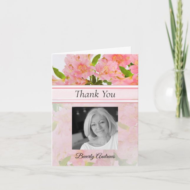 Peach Floral Photo Memorial Merci Note (Devant)