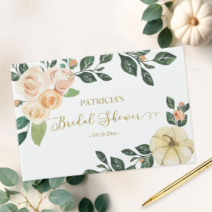 Peach Floral Pumpkin Fall Bridal Shower Guest Book