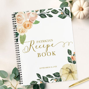 Peach Floral Pumpkin Fall Bridal Shower Recipe Notebook