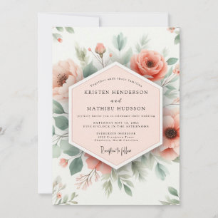 Peach Floral Romantic Wedding Invitation