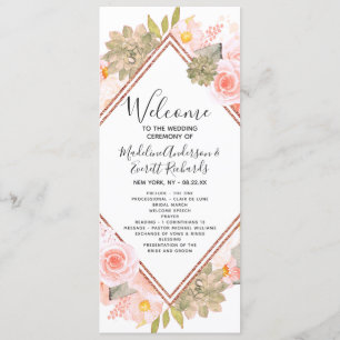 Peach Floral Rose Gold Mariage programme de cérémo