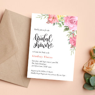 Peach Floral Rose Greenery Bridal Shower Invitation