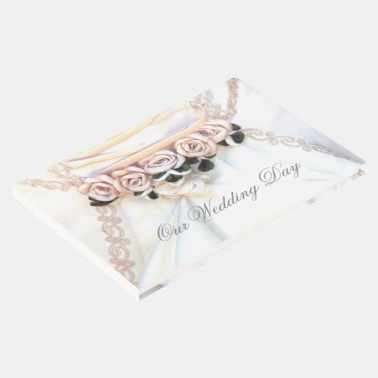 Peach floral rose wedding day guest book