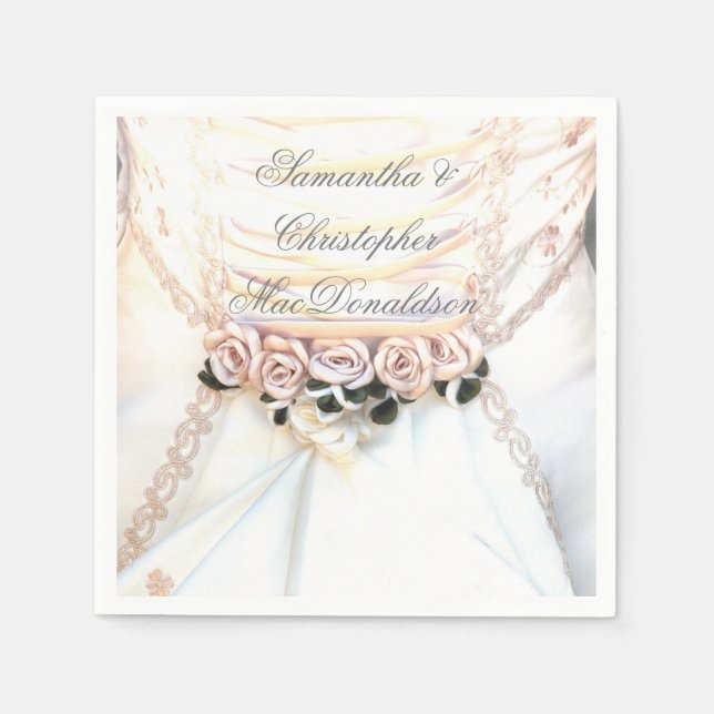 Peach floral  roses and wedding dress napkin (Front)