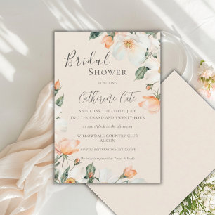 Peach Floral Roses Watercolor Bridal Shower Invitation