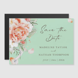 Peach Floral Save the Date Magnetic Invitation
