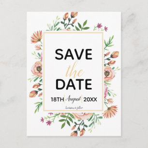 Peach Floral Save The Date Postcard