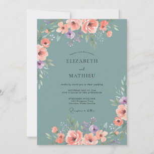 Peach Floral Spring Wedding Invitation