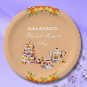 Peach Floral Tea Party Bridal Shower  Paper Plate