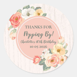 Peach Floral Thanks for Popping By Birthday Tag